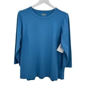 Bob Mackie wearable art blouse M modal blend T shirt 3/4 sleeve crew neck blue
